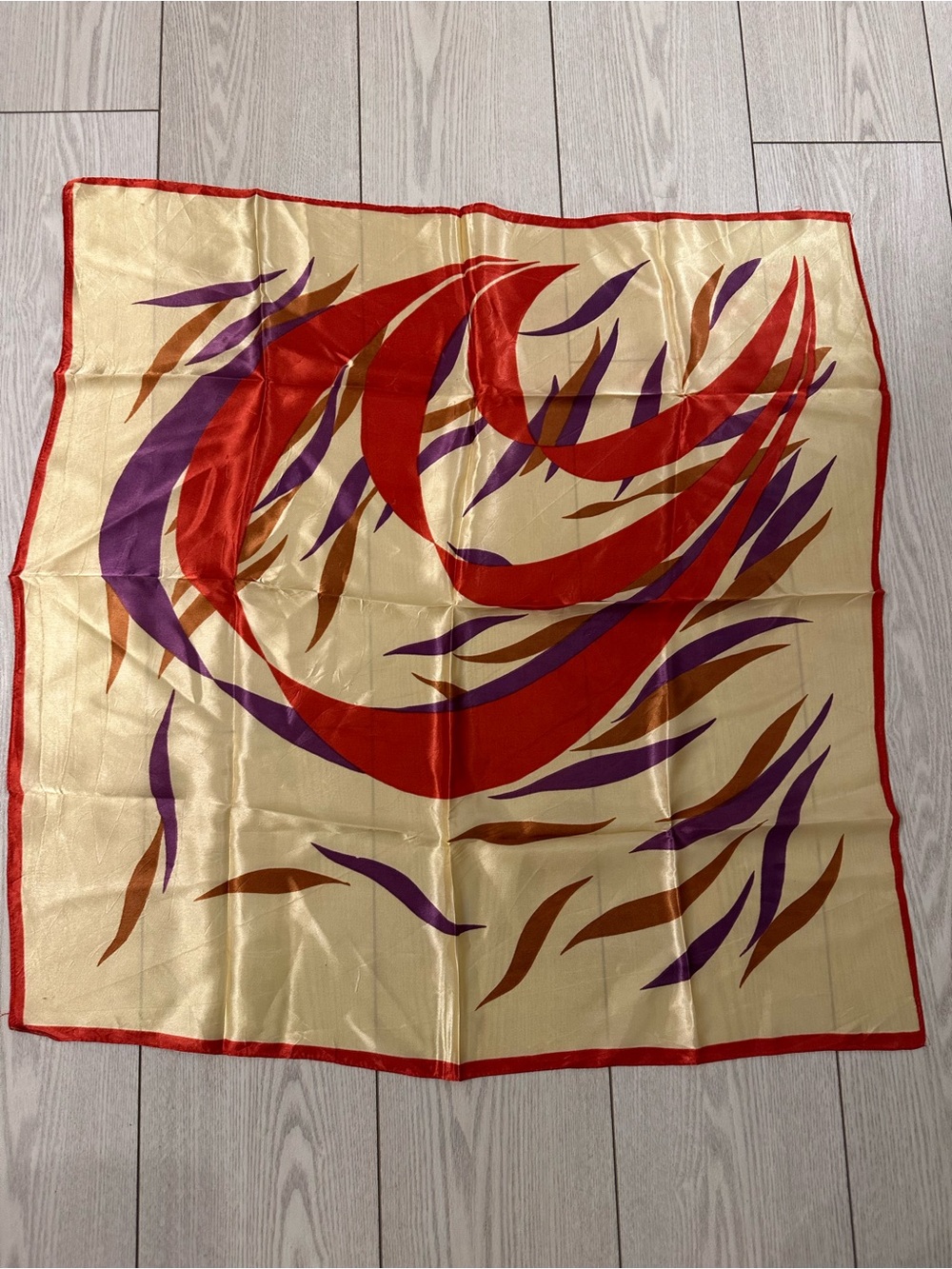 Abstract Swirl Print Silk-Look Scarf in Red, Purple & Gold